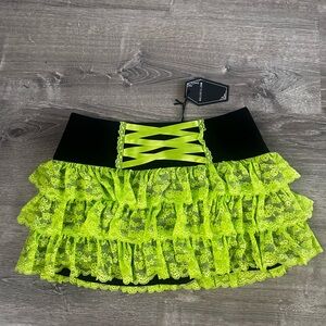 Lime Green & Black Flirty Lace Mini Skirt